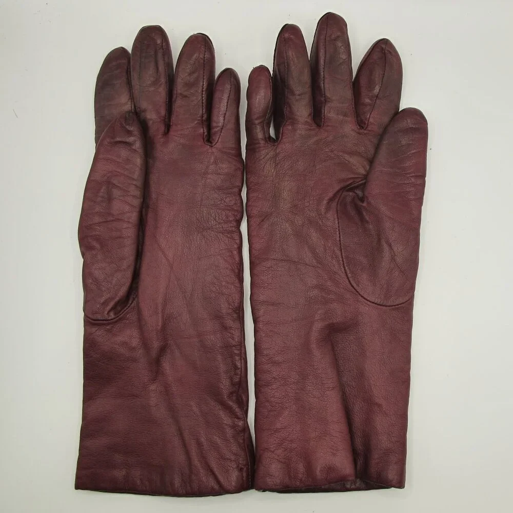 Grandoe cranberry ladies leather gloves with cashmere lining 7.5